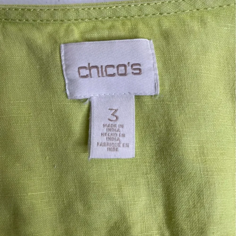 Chicos Drape Front Easy Linen Jacket Chartreuse Roll Tab Sleeve Women Size Large